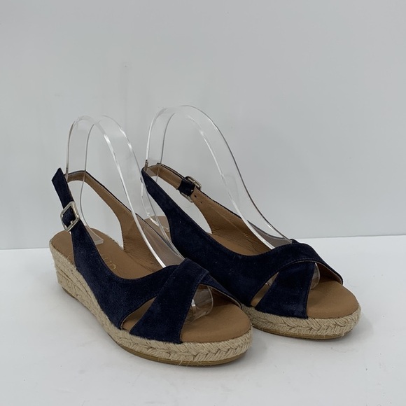 Heyraud slingback espadrille sandal navy blue suede wedge jute platform 37 6 - Picture 3 of 7
